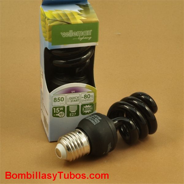 Bombilla luz negra bajo consumo 230v 15w ultravioleta rosca e27